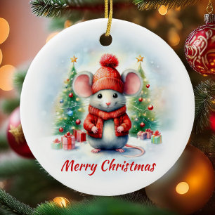 Cute Christmas Mouse  Ceramic Ornament
