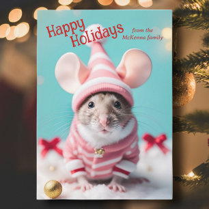 Cute Christmas Mouse Christian Verse Photo Holiday Card
