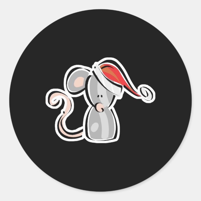 cute christmas mouse classic round sticker (Front)