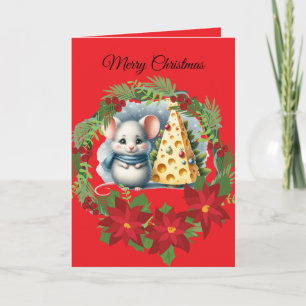 Cute Christmas Mouse Folded Holiday Card