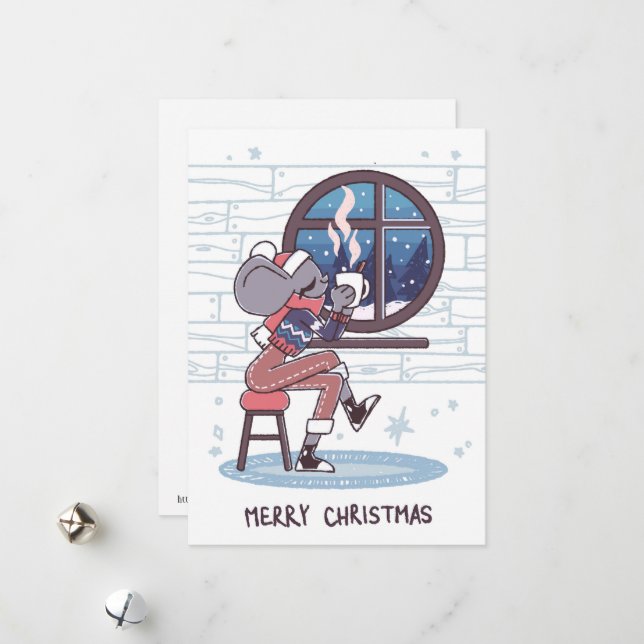 Cute Christmas Mouse  Holiday Card (Front/Back In Situ)