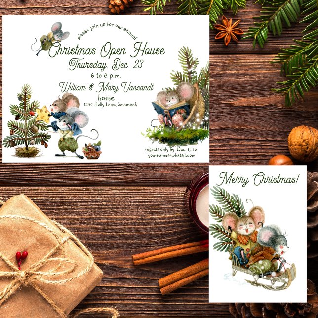 Cute Christmas Mouse Holiday Open House Invitation (Creator Uploaded)