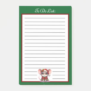 Cute Christmas Mouse in a Santa Hat To Do List Post-it Notes