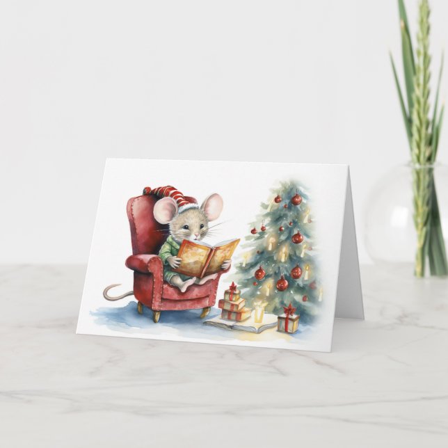Cute Christmas Mouse In Red Chair Card (Front)