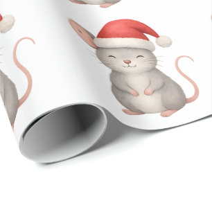 Cute Christmas Mouse in Santa Hat Wrapping Paper