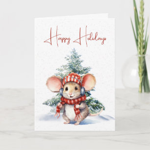 Cute Christmas Mouse In Snowflakes Card