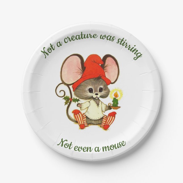 Cute Christmas Mouse Party Paper Plate (Front)