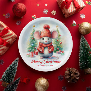 Cute Christmas Mouse Party Paper Plate