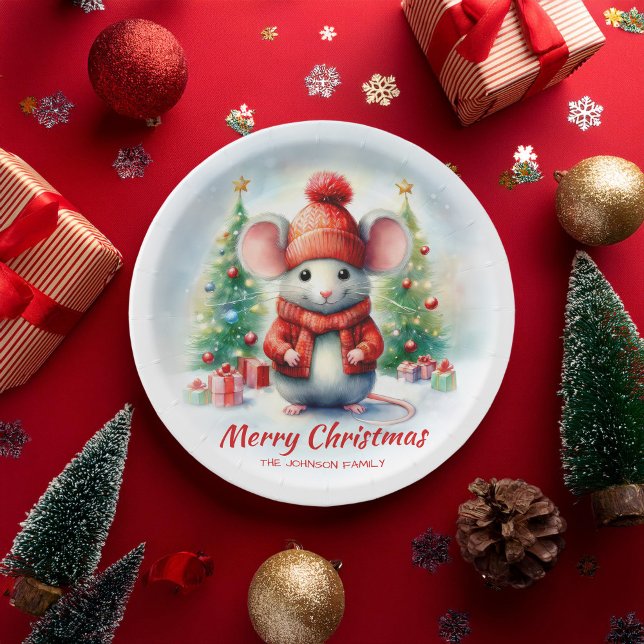 Cute Christmas Mouse Party Paper Plate (Creator Uploaded)