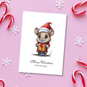 Cute Christmas Mouse Personalised Holiday Card