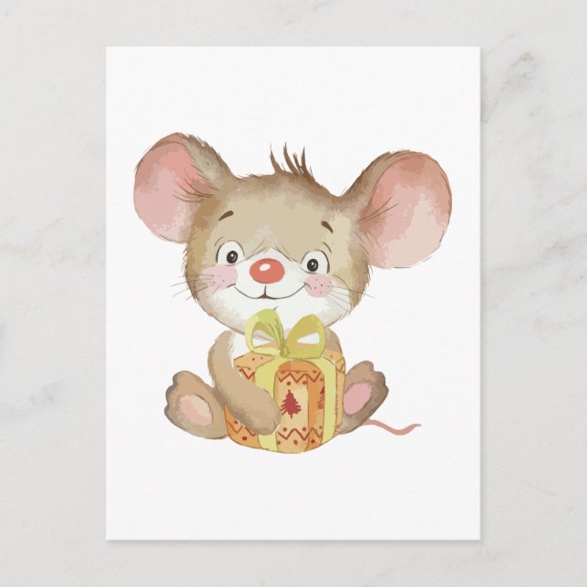Cute Christmas Mouse Postcard (Front)