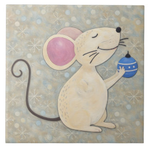 Cute Christmas Mouse Snow Holiday Art Tile