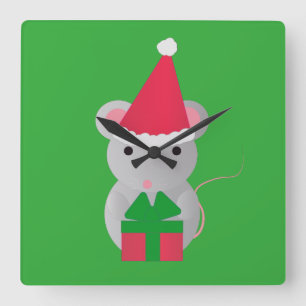 Cute Christmas Mouse Square Wall Clock
