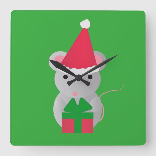 Cute Christmas Mouse Square Wall Clock (Front)