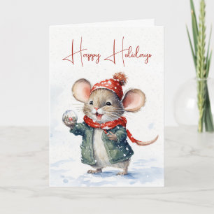 Cute Christmas Mouse With Snow Globe Card