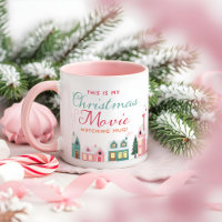 Cute Christmas Movie Watch Mug Pink Elf Workshop