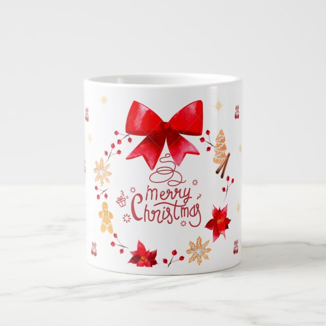 “Cute Christmas Mug with Red Bow Wreath" (Front)