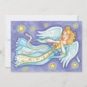 Cute Christmas, Musician Angel Playing Her Horn Invitation