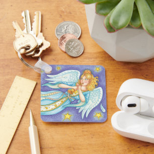 Cute Christmas, Musician Angel Playing Her Horn Key Ring