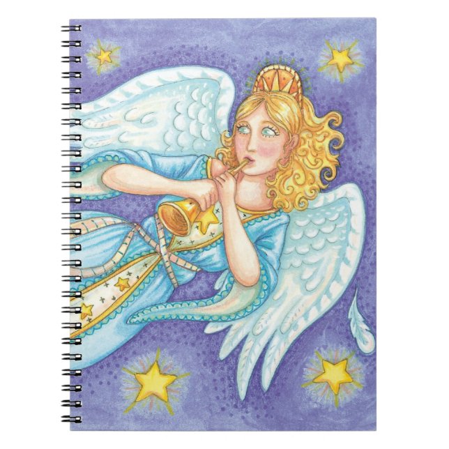 Cute Christmas, Musician Angel Playing Her Horn Notebook (Front)