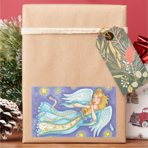 Cute Christmas, Musician Angel Playing Her Horn Rectangular Sticker