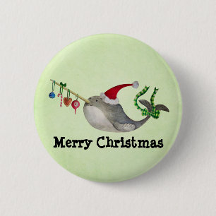 Cute Christmas Narwhal 6 Cm Round Badge