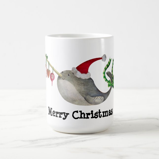 Cute Christmas Narwhal Coffee Mug (Center)