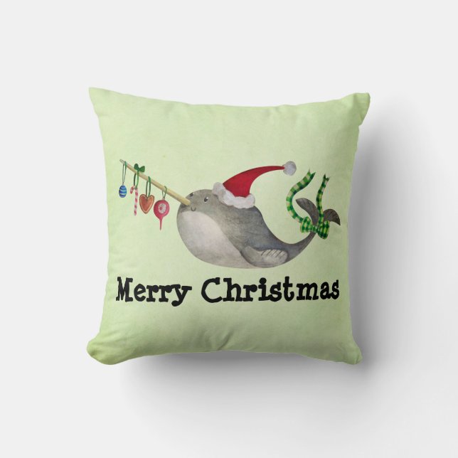 Cute Christmas Narwhal Cushion (Front)