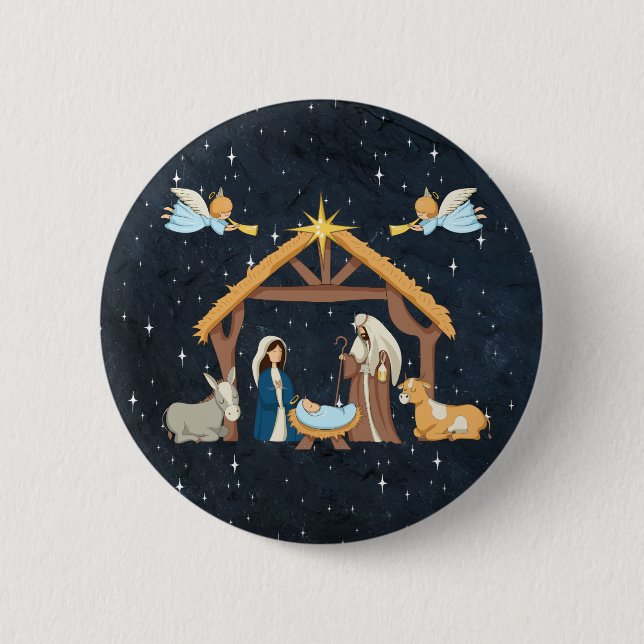 Cute Christmas Nativity 6 Cm Round Badge (Front)