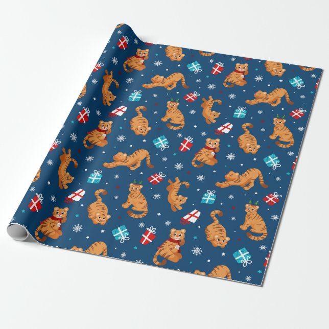 Cute Christmas/New Year Tiger Wrapping Paper (Unrolled)