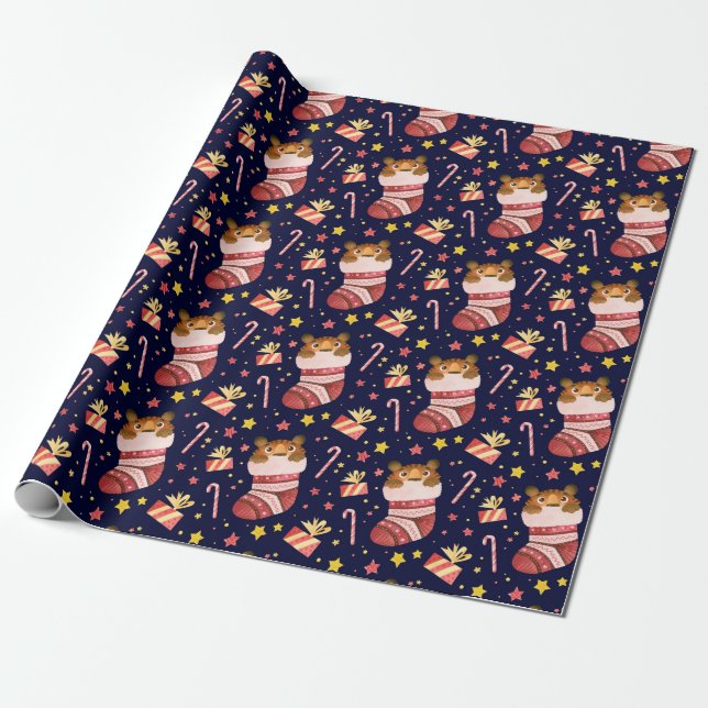 Cute Christmas/New Year Tiger Wrapping Paper (Unrolled)