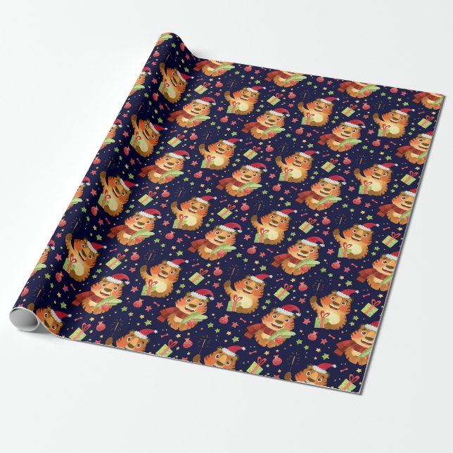 Cute Christmas/New Year Tiger Wrapping Paper (Unrolled)