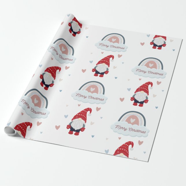 Cute Christmas nordic gnome with rainbow Wrapping Paper (Unrolled)