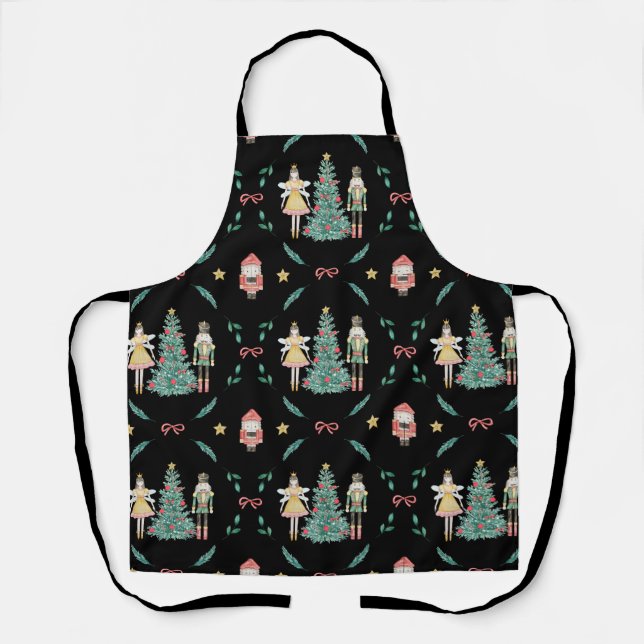 Cute Christmas Nutcracker on a Black Background  Apron (Front)