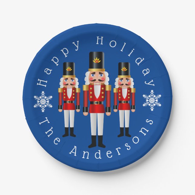 Cute Christmas Nutcrackers Personalise Pa Paper Plate (Front)