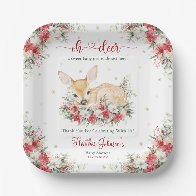 Cute Christmas Oh Deer Baby Shower  Paper Plate (Front)