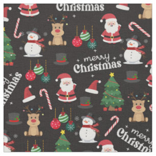 Cute Christmas On Black Fabric