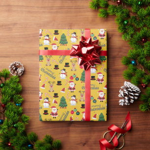 Cute Christmas On Mustard Yellow Wrapping Paper