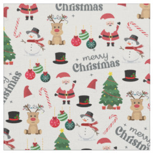 Cute Christmas On Off White Fabric