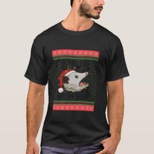 Cute Christmas Opossum Santa Hat Lights Xmas Holid T-Shirt