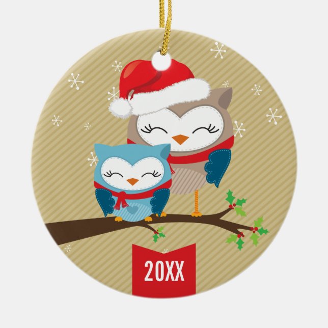 CUTE CHRISTMAS ORNAMENT :: festive owl couple (Front)
