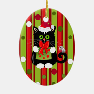 Cute Christmas ornament with cat and robin