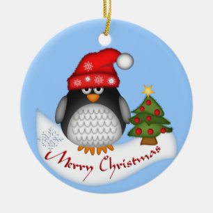 Cute Christmas ornament with Penguin and Text