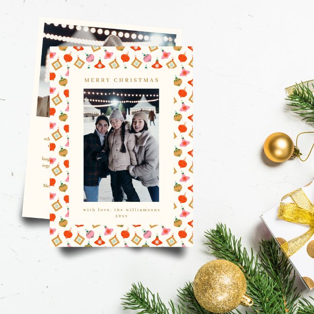 Cute Christmas Ornaments Colourful Family Photo Holiday Card (Creator Uploaded)
