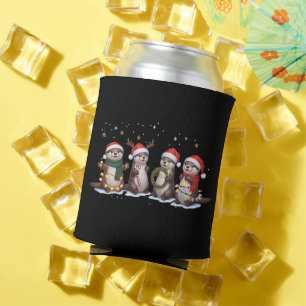 Cute Christmas Otters in Santa Hats Funny Animal  Can Cooler