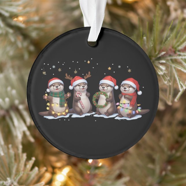 Cute Christmas Otters in Santa Hats Funny Animal  Ornament (Tree)