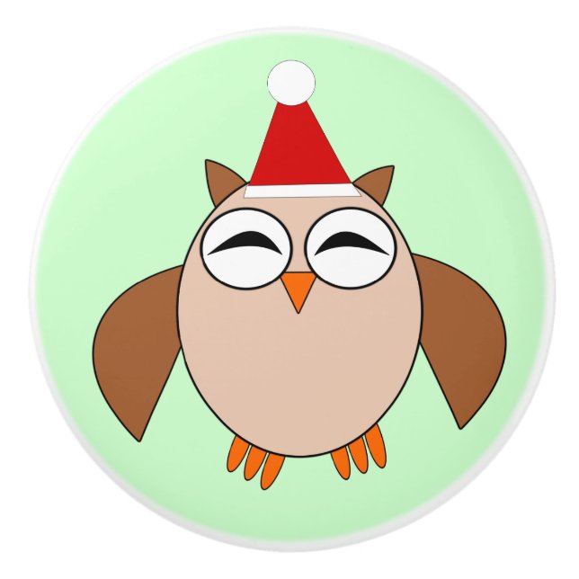 Cute Christmas Owl Ceramic Knob (Front)