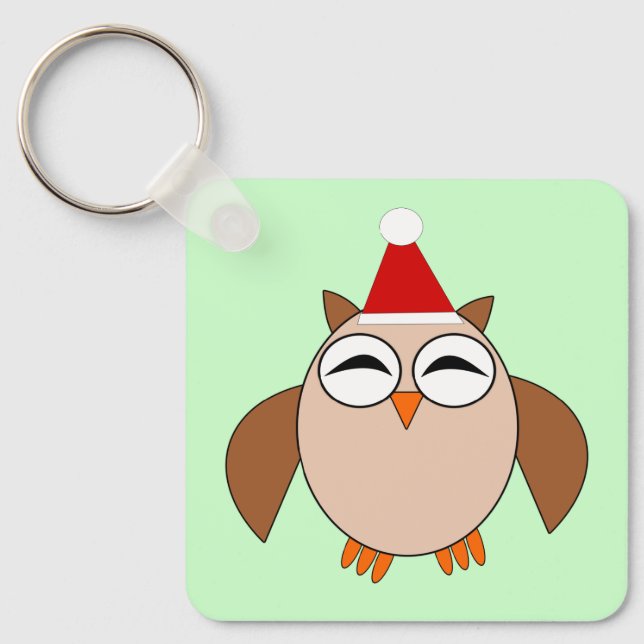 Cute Christmas Owl Custom Key Ring (Front)
