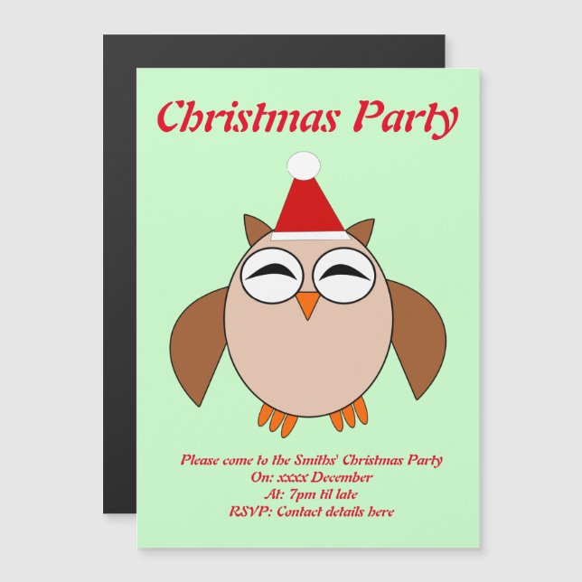 Cute Christmas Owl Custom Party Invite (Front/Back)