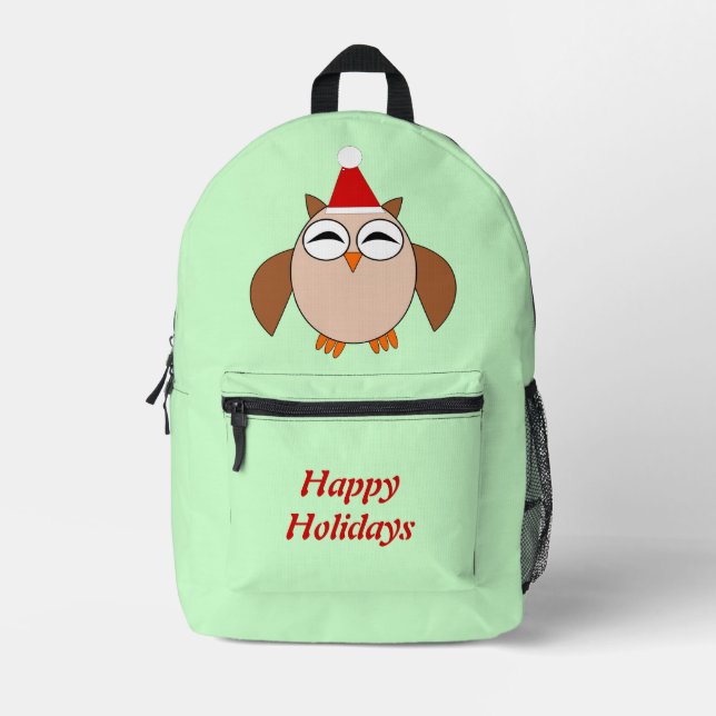 Cute Christmas Owl Custom Printed Backpack (Front)